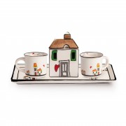 Set 2 Mini Mug + Zuccheriera + Vassoio Rettangolare le Casette Set 2 Mini Mug + Zuccheriera + Vassoio Rettangolare le Casette